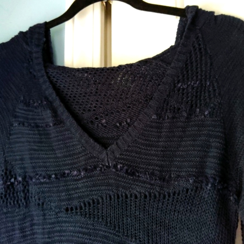 ANTHROPOLOGIE💥New💥Navy Open-weave Top/Cover-Up w/hood